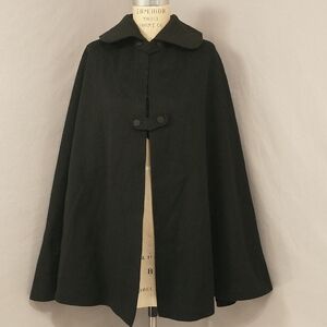 Antique Victorian Black Wool Cape 33" Long 19th Century Old Vintage w Collar